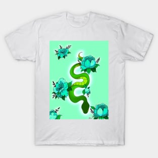 Green snake with roses T-Shirt